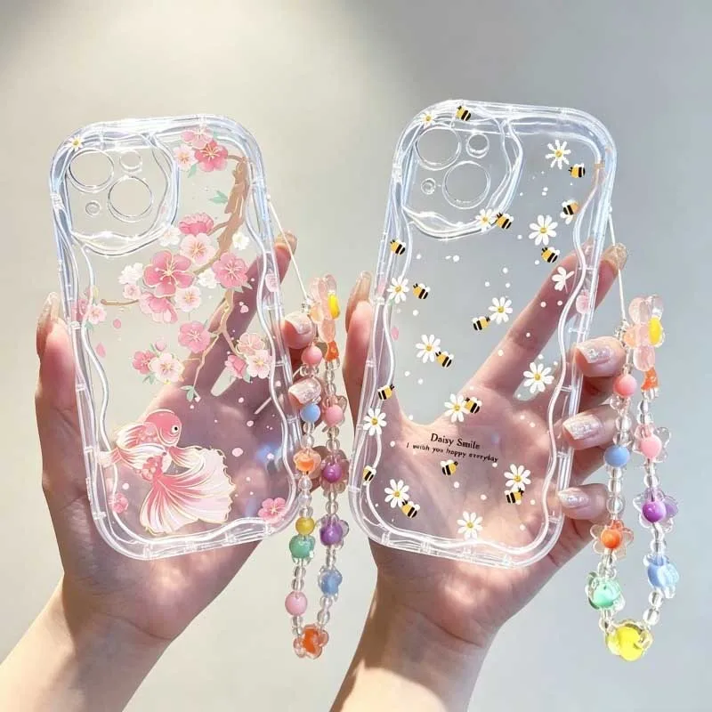 Cute Cartoon Wrist Strap Silicone Case - เคสสายคล้องข้อมือลายผึ้งยิ้มสุดน่ารัก สำหรับ Realme 16T C85 PRO