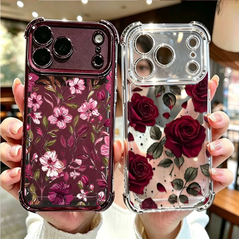 Vintage Floral Pattern Soft Case - เคสลายดอกไม้สีแดงวินเทจ สำหรับ Redmi A7 PRO 15A