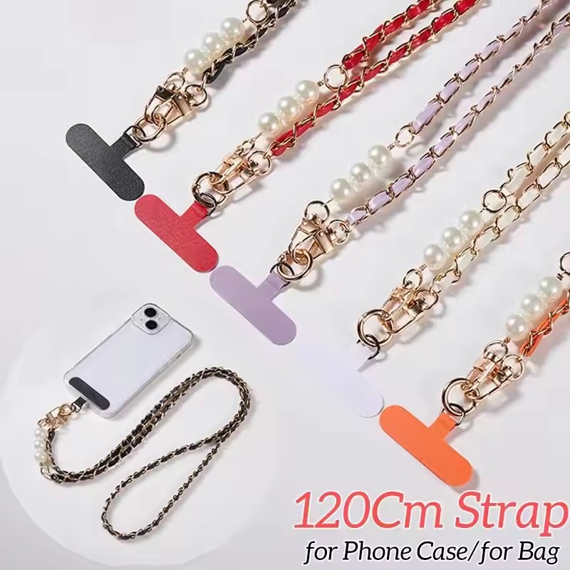 Crossbody Lanyard Neck Strap Case - เคสโทรศัพท์ใหม่ สายคล้องคอและไหล่แบบยาวสำหรับผู้หญิง สายสะพายข้างยาวประดับมุก สายคล้องโทรศัพท์มือถือ